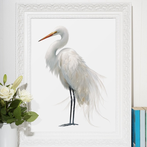 Watercolor White Heron Portrait Wall Art Print Poster, Unframed - Picture 6 of 6